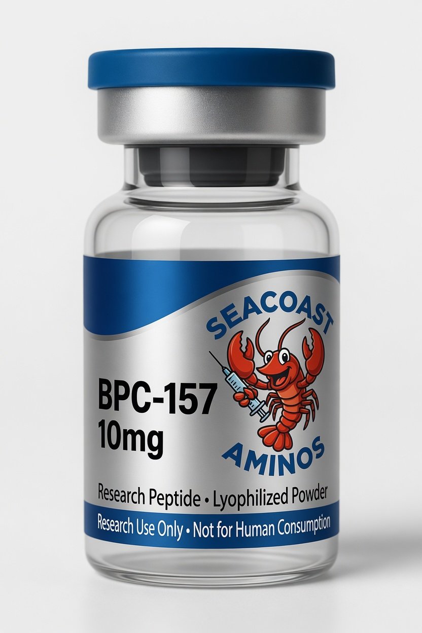 bpc-157 10mg research peptide vial by seacoast aminos
